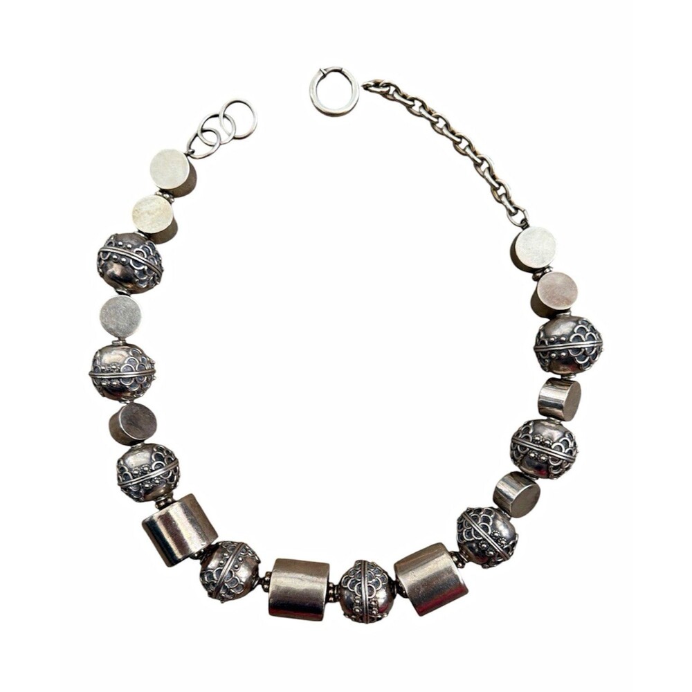 Vintage Sterling Silver 925 Statement Barrel Bead Necklace 132.5 grams